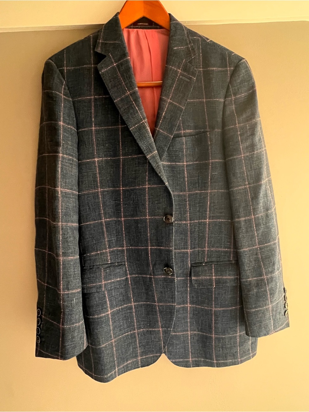 Peter Millar x Lanificio Carlo Barbera Linen/Wool Navy Windowpane w/ Pink Grid